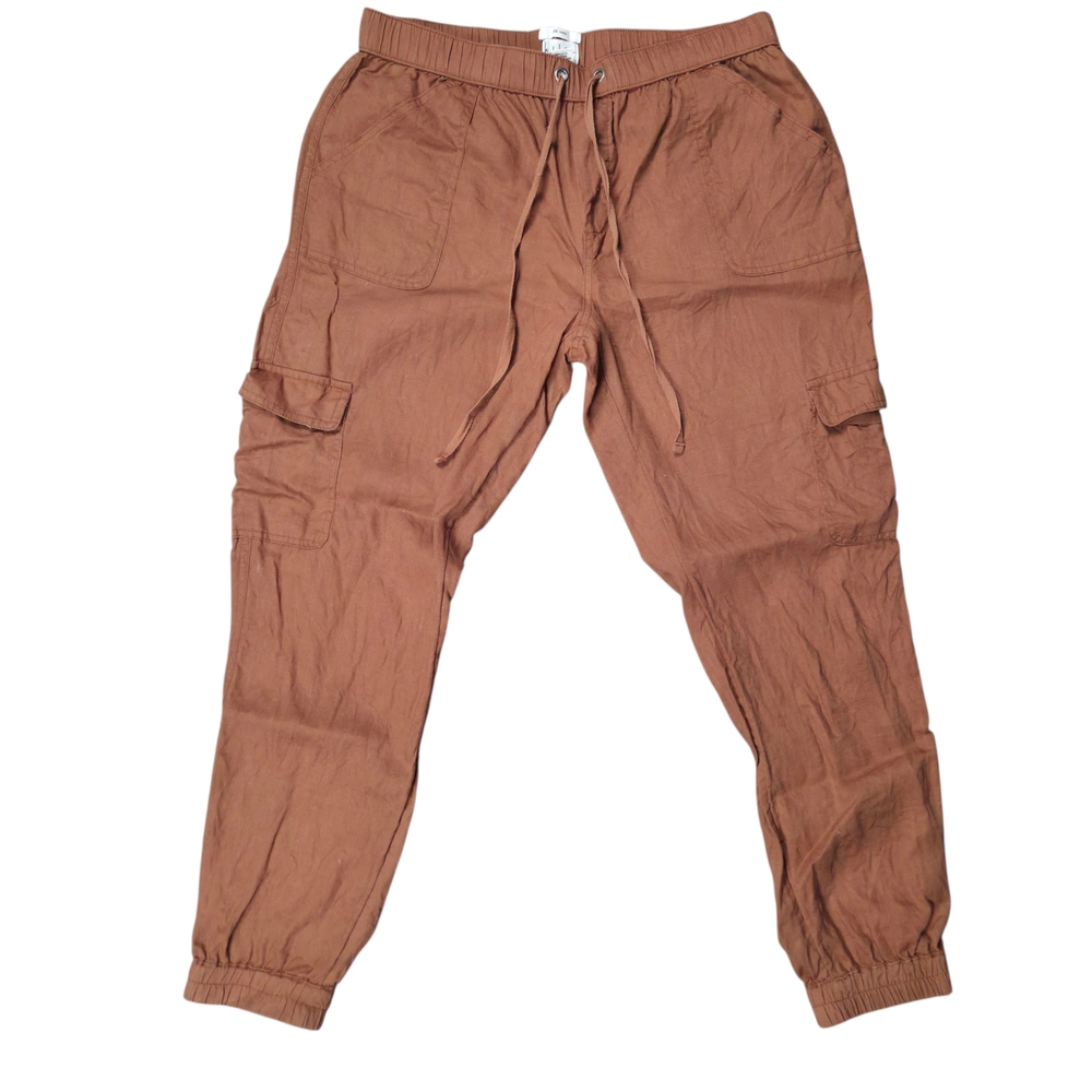 Nicole Miller Linen Orange Cargo Pants - Picture 1 of 4